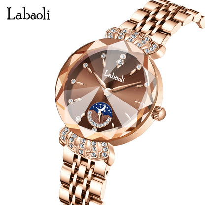 Laboli women's watch live popular Diamond-embedded women's small second plate watch light luxury niche fashion waterproof quartz watch