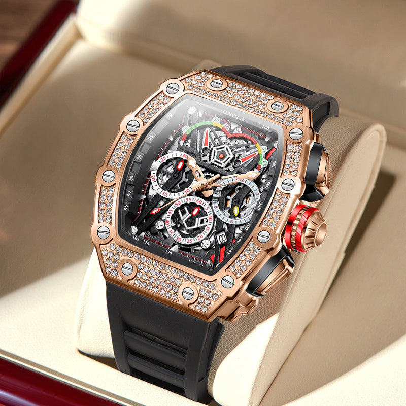 Cross-border new style ONOLA diamond multi-functional fashion waterproof quartz men's watch silicone with watch