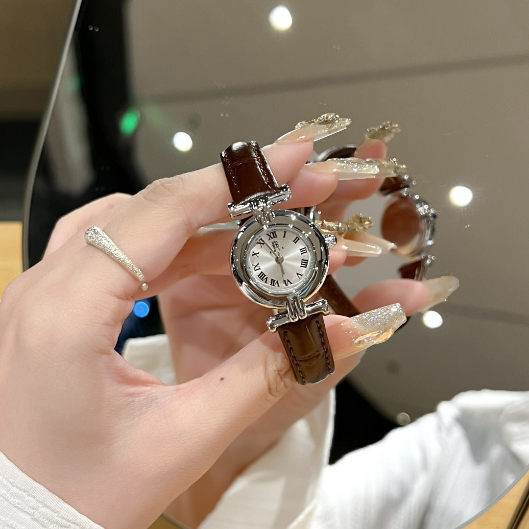 Niche Vintage Women's Watch Simple Casual Belt Exquisite Waterproof Student's Watch French Middle Small Dial Watch for Women