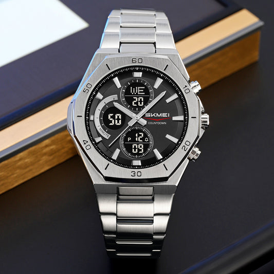 Ums Men's Steel Band Watch Dual Movement Waterproof Luminous Multi-Function Chronograph Watch Foreign Trade Cross-Border Spot Wholesale