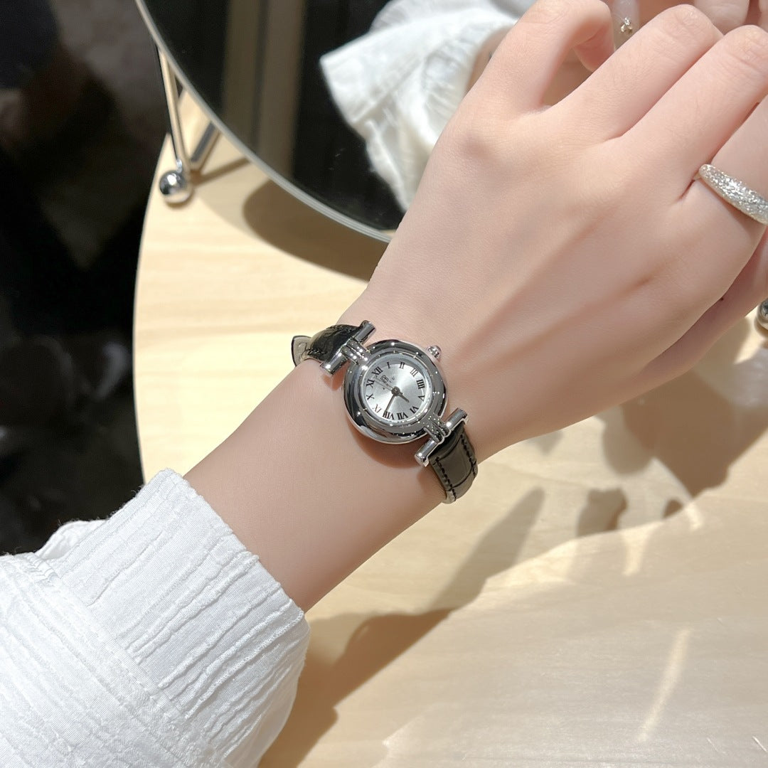 Niche Vintage Women's Watch Simple Casual Belt Exquisite Waterproof Student's Watch French Middle Small Dial Watch for Women