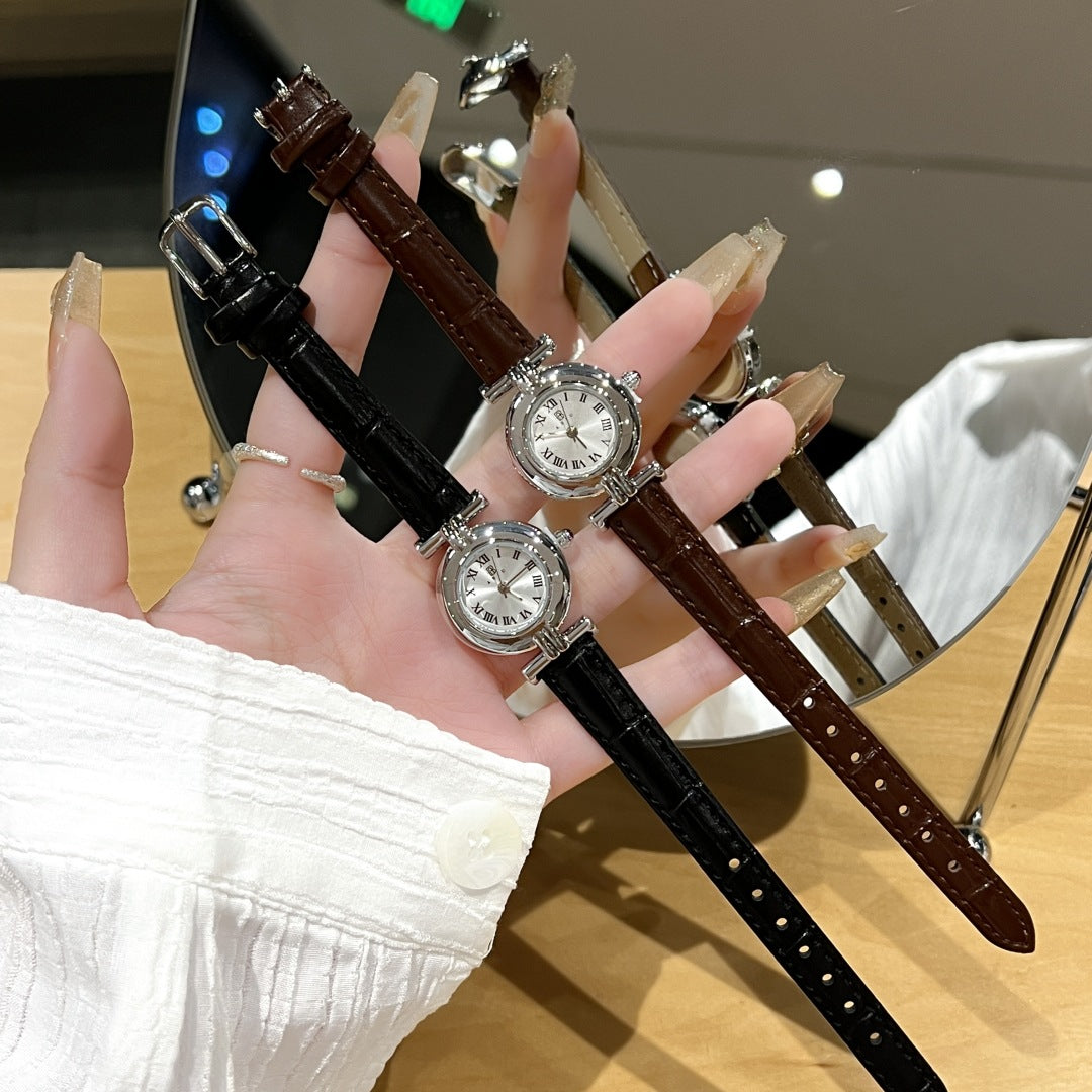 Niche Vintage Women's Watch Simple Casual Belt Exquisite Waterproof Student's Watch French Middle Small Dial Watch for Women