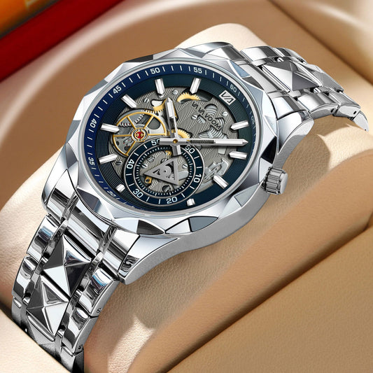 2025 New Cross-Border Stainless Steel Band Men's Watch Cut Out Watch European and American Business Simple Quartz Waterproof Watch