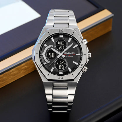 Ums Men's Steel Band Watch Dual Movement Waterproof Luminous Multi-Function Chronograph Watch Foreign Trade Cross-Border Spot Wholesale