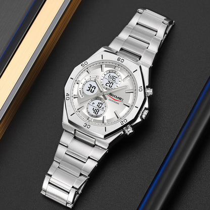 Ums Men's Steel Band Watch Dual Movement Waterproof Luminous Multi-Function Chronograph Watch Foreign Trade Cross-Border Spot Wholesale
