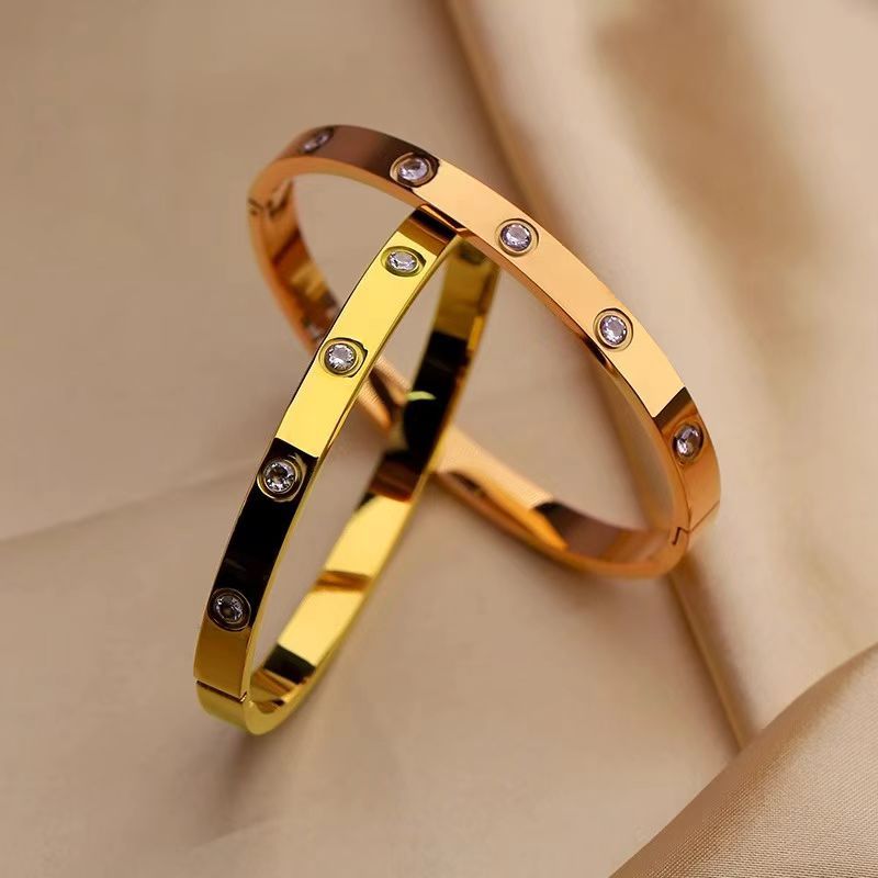 Cross-border Stainless Steel Bracelet Women's High-grade Electroplated Circle Bracelet Diamond Light Luxury Titanium Steel Fashion Jewelry