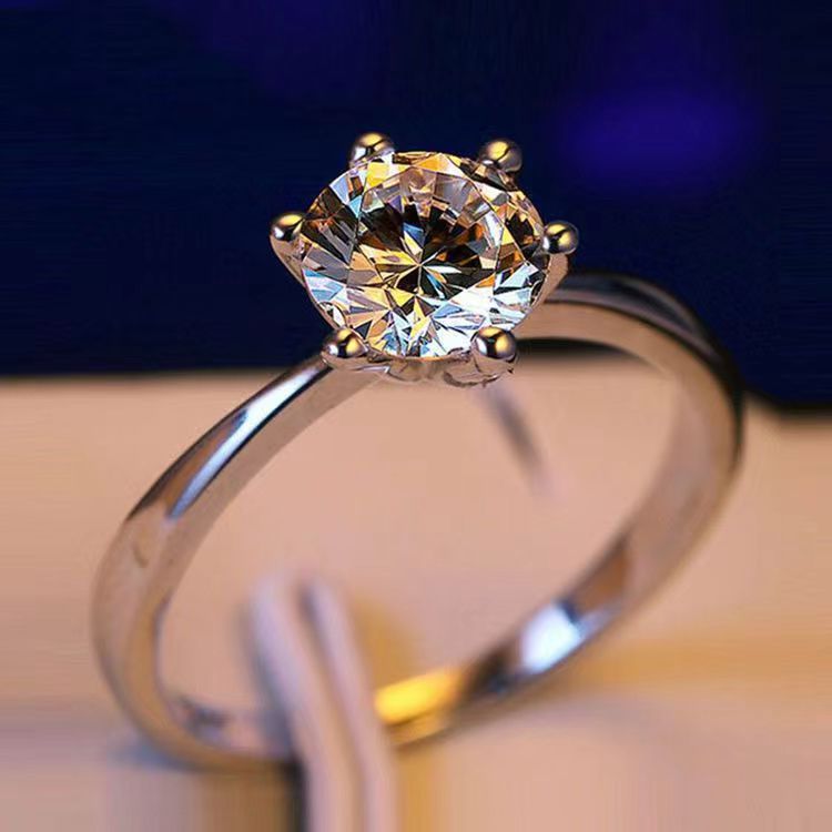 Simulated Classic Six-Claw Ring Women's Open Diamond Ring Niche Moissanite Ring European and American Luxury Foreign Trade Jewelry Manufacturer