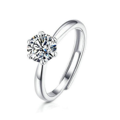 Simulated Classic Six-Claw Ring Women's Open Diamond Ring Niche Moissanite Ring European and American Luxury Foreign Trade Jewelry Manufacturer