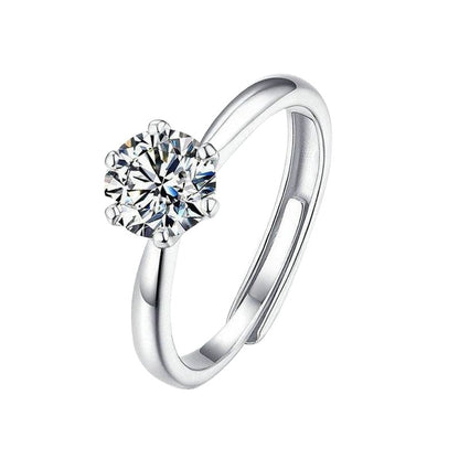 Simulated Classic Six-Claw Ring Women's Open Diamond Ring Niche Moissanite Ring European and American Luxury Foreign Trade Jewelry Manufacturer