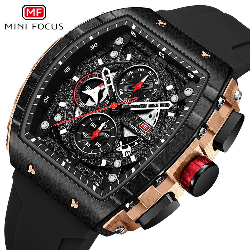 Mini Focus Brand Watch Outdoor Style Barrel Men's Watch Curved Mirror Gradient Cut Out Men's Watch 0399g