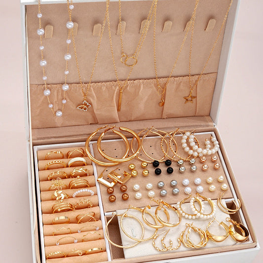Jewelry Set New Cross-Border Hot European and American Hot Selling Imitation Pearl Alloy Jewelry Set (without Box)