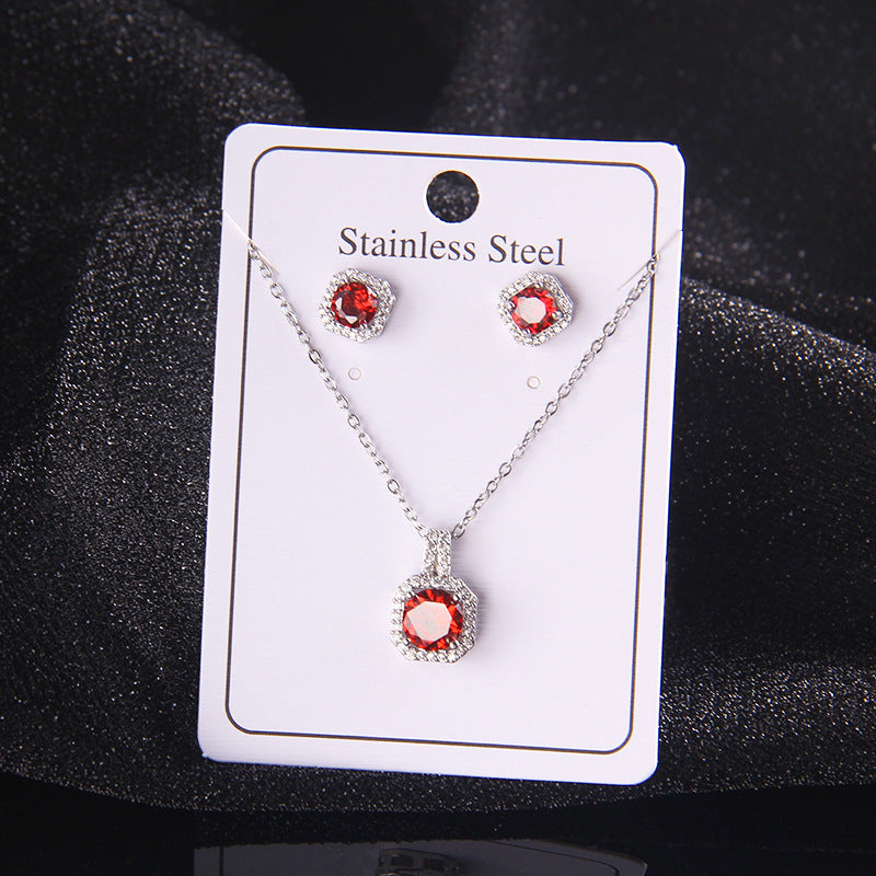 Set of Zircon Cross-Border Aliexpress Crystal Square Diamond Full Diamond Perfume Bottle Necklace Women's Jewelry Earrings Hot Selling Earrings