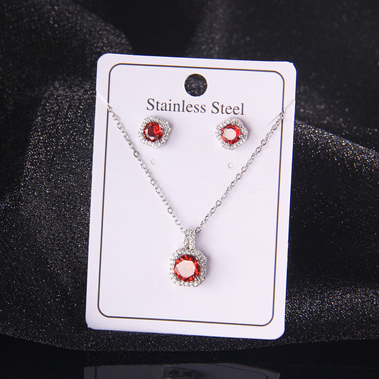 Set of Zircon Cross-Border Aliexpress Crystal Square Diamond Full Diamond Perfume Bottle Necklace Women's Jewelry Earrings Hot Selling Earrings