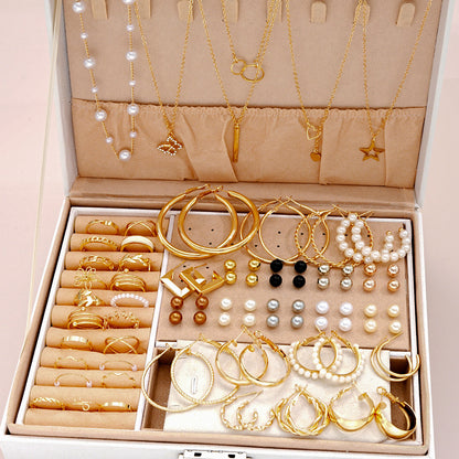 Jewelry Set New Cross-Border Hot European and American Hot Selling Imitation Pearl Alloy Jewelry Set (without Box)