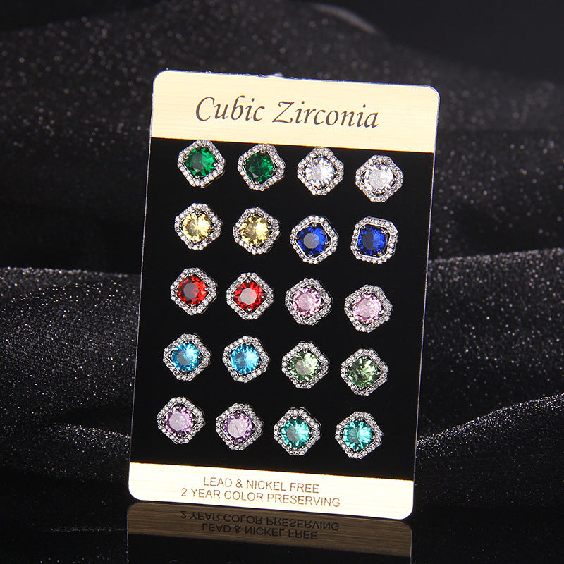 Set of Zircon Cross-Border Aliexpress Crystal Square Diamond Full Diamond Perfume Bottle Necklace Women's Jewelry Earrings Hot Selling Earrings
