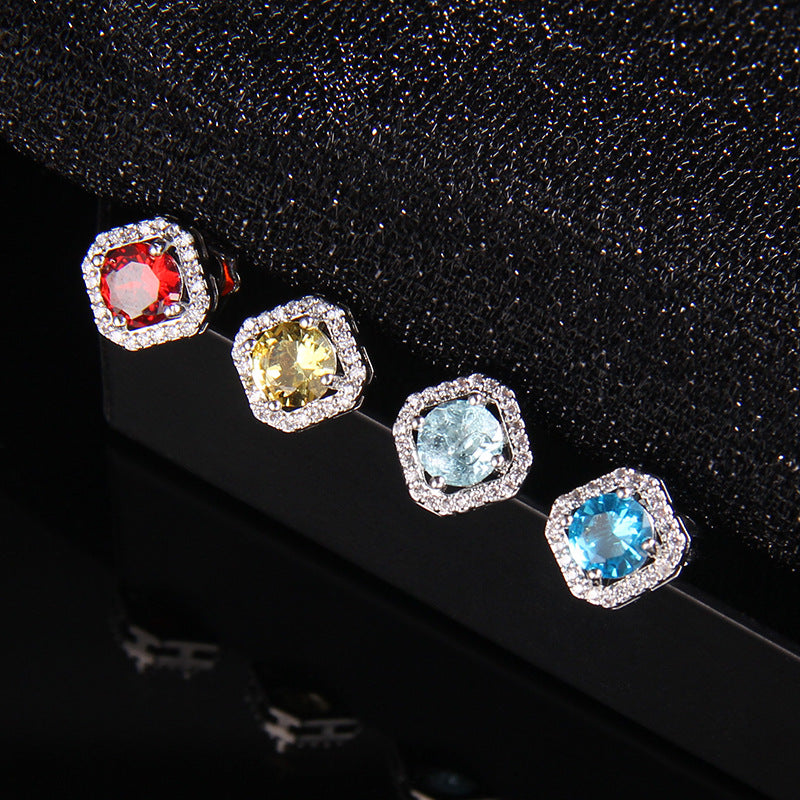 Set of Zircon Cross-Border Aliexpress Crystal Square Diamond Full Diamond Perfume Bottle Necklace Women's Jewelry Earrings Hot Selling Earrings