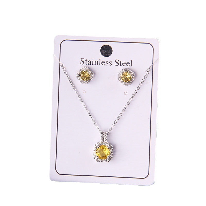 Set of Zircon Cross-Border Aliexpress Crystal Square Diamond Full Diamond Perfume Bottle Necklace Women's Jewelry Earrings Hot Selling Earrings