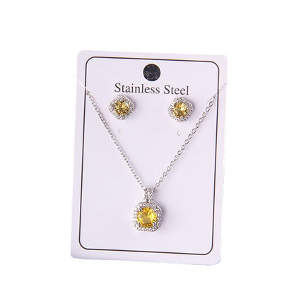 Set of Zircon Cross-Border Aliexpress Crystal Square Diamond Full Diamond Perfume Bottle Necklace Women's Jewelry Earrings Hot Selling Earrings