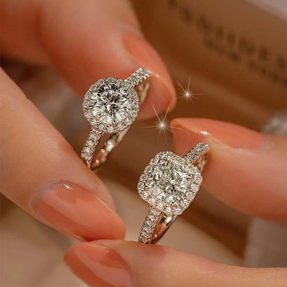 Douyin Kuaishou Live Supply Classic Round Square Package 1 Carat Eight Hearts and Eight Arrows Zircon Imitation Moissanite Ring for Women