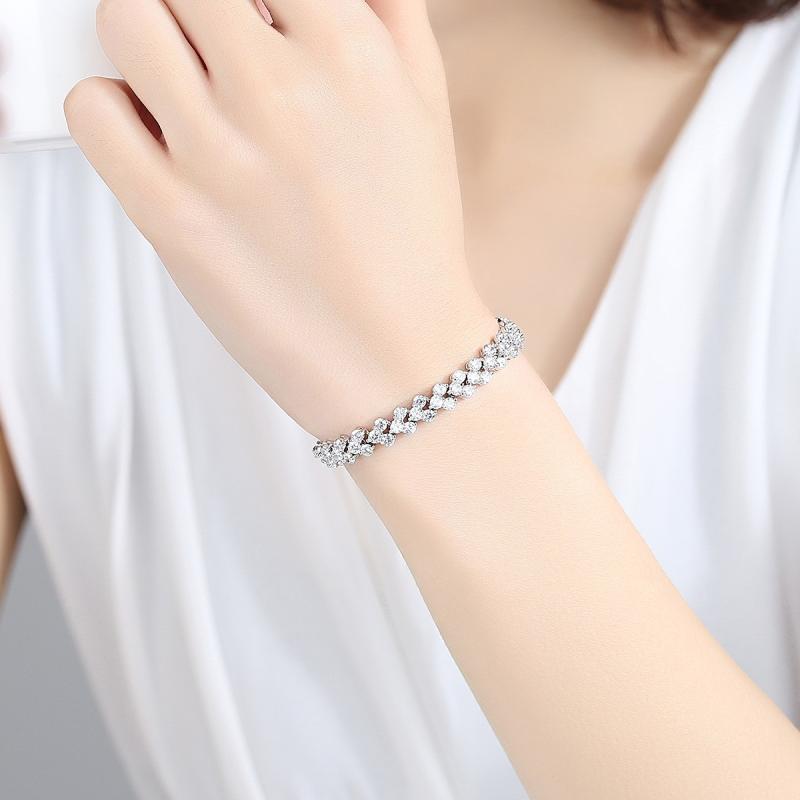 Wish Popular Heart-Shaped Diamond-Plated Silver-Plated Roman Bracelet Girls Fashion Crystal Bracelet Bracelet Bracelet
