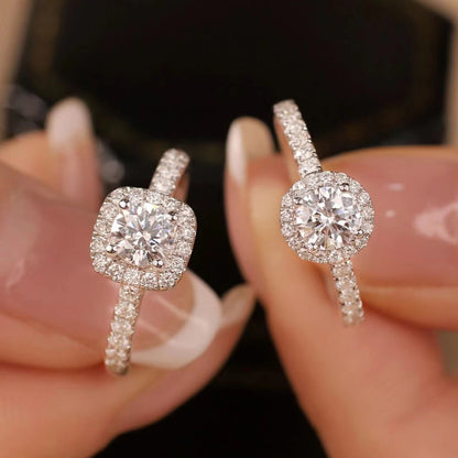 Douyin Kuaishou Live Supply Classic Round Square Package 1 Carat Eight Hearts and Eight Arrows Zircon Imitation Moissanite Ring for Women