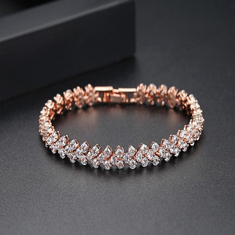 Wish Popular Heart-Shaped Diamond-Plated Silver-Plated Roman Bracelet Girls Fashion Crystal Bracelet Bracelet Bracelet