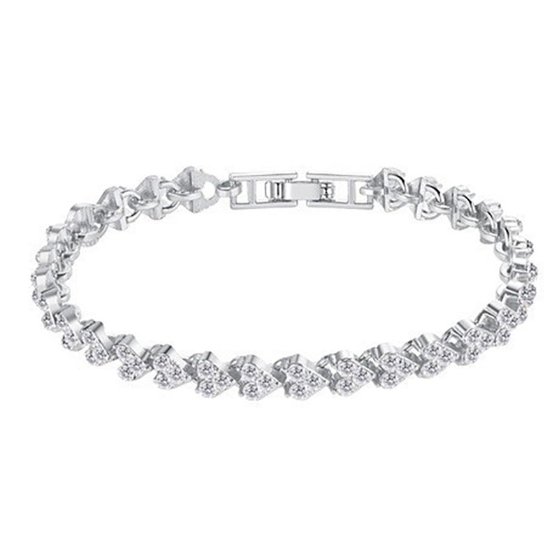 Wish Popular Heart-Shaped Diamond-Plated Silver-Plated Roman Bracelet Girls Fashion Crystal Bracelet Bracelet Bracelet