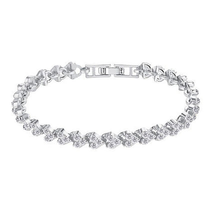 Wish Popular Heart-Shaped Diamond-Plated Silver-Plated Roman Bracelet Girls Fashion Crystal Bracelet Bracelet Bracelet