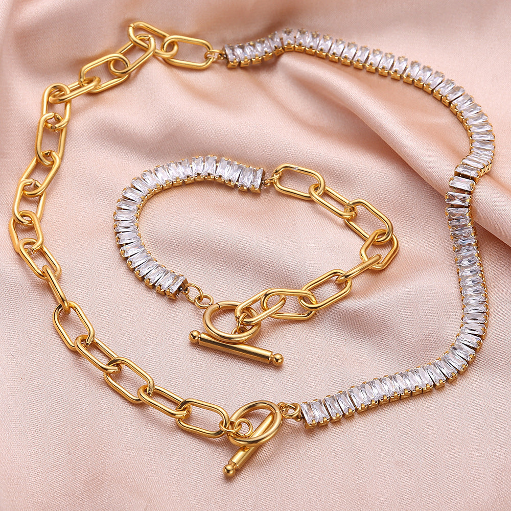 European and American cross-border new fashion light luxury white zircon Diamond all-match gold-plated titanium steel bracelet women's jewelry wholesale