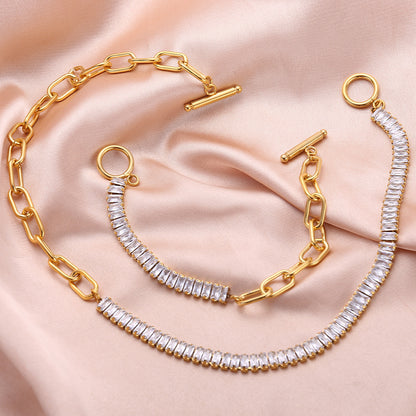 European and American cross-border new fashion light luxury white zircon Diamond all-match gold-plated titanium steel bracelet women's jewelry wholesale