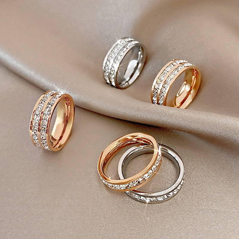 All over the Sky star ring wholesale Women's titanium steel ring full diamond ring couple pair ring zircon ring cold wind light luxury ring