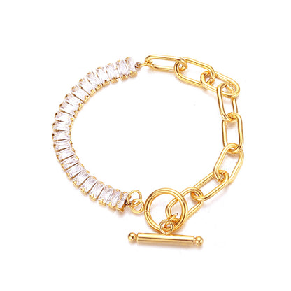 European and American cross-border new fashion light luxury white zircon Diamond all-match gold-plated titanium steel bracelet women's jewelry wholesale