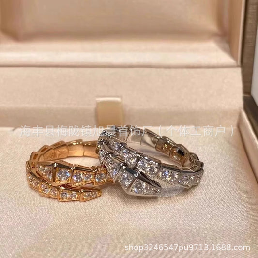 18K Gold Snake Bone Ring Stacked Ring Diamond Ring White Fritillaria Rose Gold Platinum Diamond Ring for Men and Women Couple