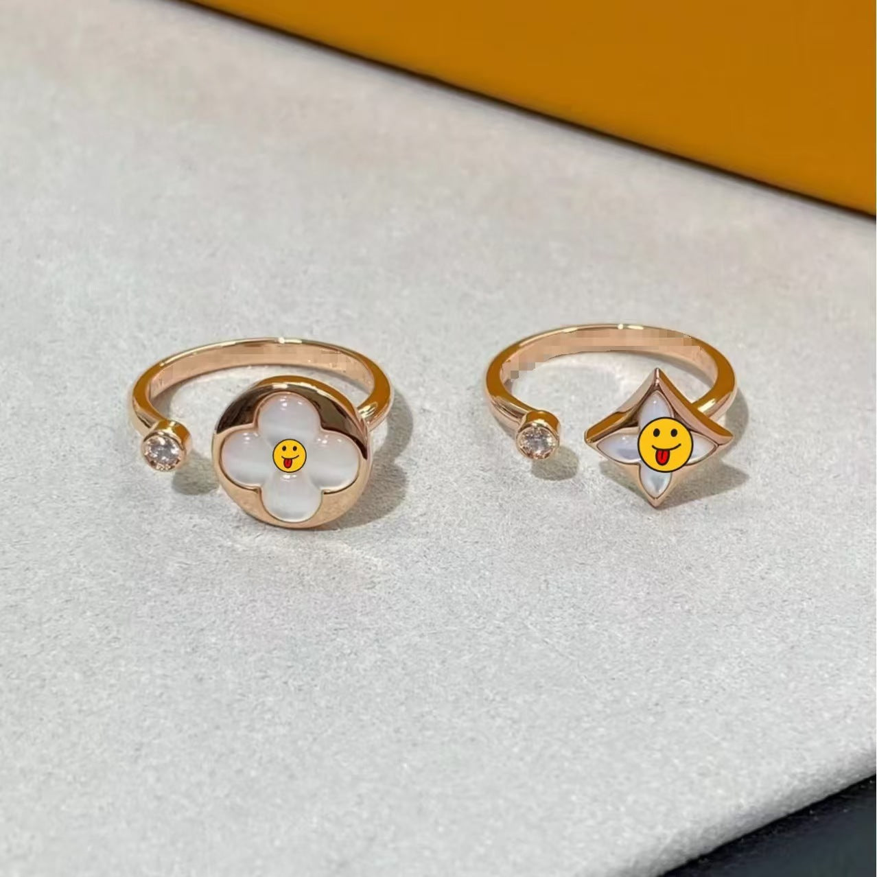 Donkey Home V Gold High Version Pointy Flower Round Cake Ring Women's Light Luxury Natural Fritillaria Thick Plating Fashionable Beautiful V Open Ring