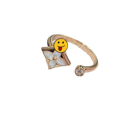 Donkey Home V Gold High Version Pointy Flower Round Cake Ring Women's Light Luxury Natural Fritillaria Thick Plating Fashionable Beautiful V Open Ring