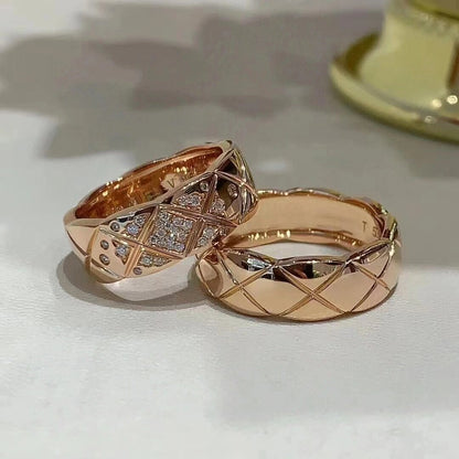 Xiao Xiang style coco rhombus ring for men and women 18k rose gold CNC wide narrow cross high version ring lovers