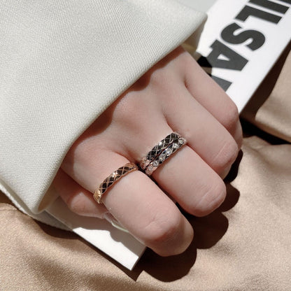 Xiao Xiang style coco rhombus ring for men and women 18k rose gold CNC wide narrow cross high version ring lovers