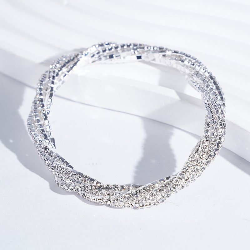 Women's Braided Crystal Bracelet Stretch High-end Bracelet Girlfriend Bracelet Light Luxury Photo Shooting Exquisite Jewelry