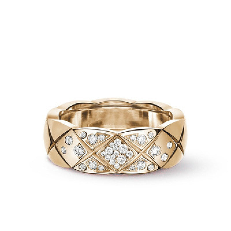 Xiao Xiang style coco rhombus ring for men and women 18k rose gold CNC wide narrow cross high version ring lovers