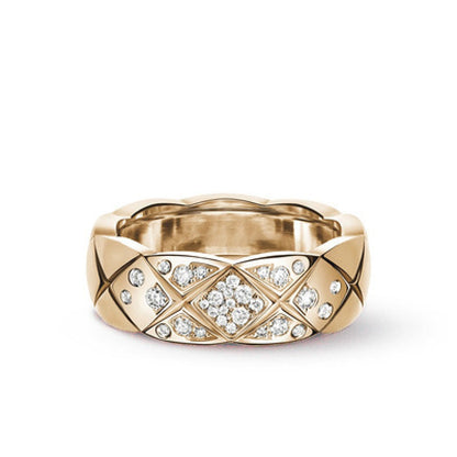 Xiao Xiang style coco rhombus ring for men and women 18k rose gold CNC wide narrow cross high version ring lovers