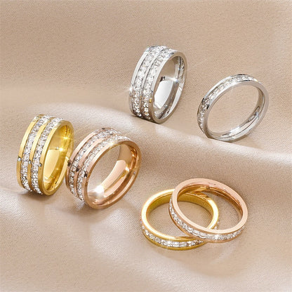 High-End Accessible Luxury Gypsophila Zircon Titanium Steel Ring Women's Ins Trendy 18K Non-Fading Couple Ring Diamond Ring Hand Jewelry