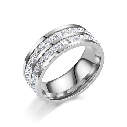 High-End Accessible Luxury Gypsophila Zircon Titanium Steel Ring Women's Ins Trendy 18K Non-Fading Couple Ring Diamond Ring Hand Jewelry