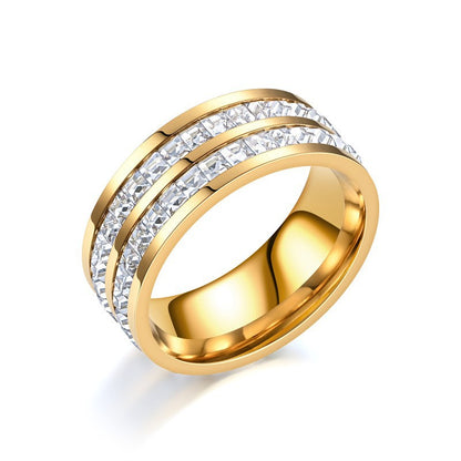 High-End Accessible Luxury Gypsophila Zircon Titanium Steel Ring Women's Ins Trendy 18K Non-Fading Couple Ring Diamond Ring Hand Jewelry