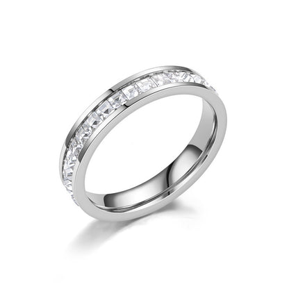High-End Accessible Luxury Gypsophila Zircon Titanium Steel Ring Women's Ins Trendy 18K Non-Fading Couple Ring Diamond Ring Hand Jewelry