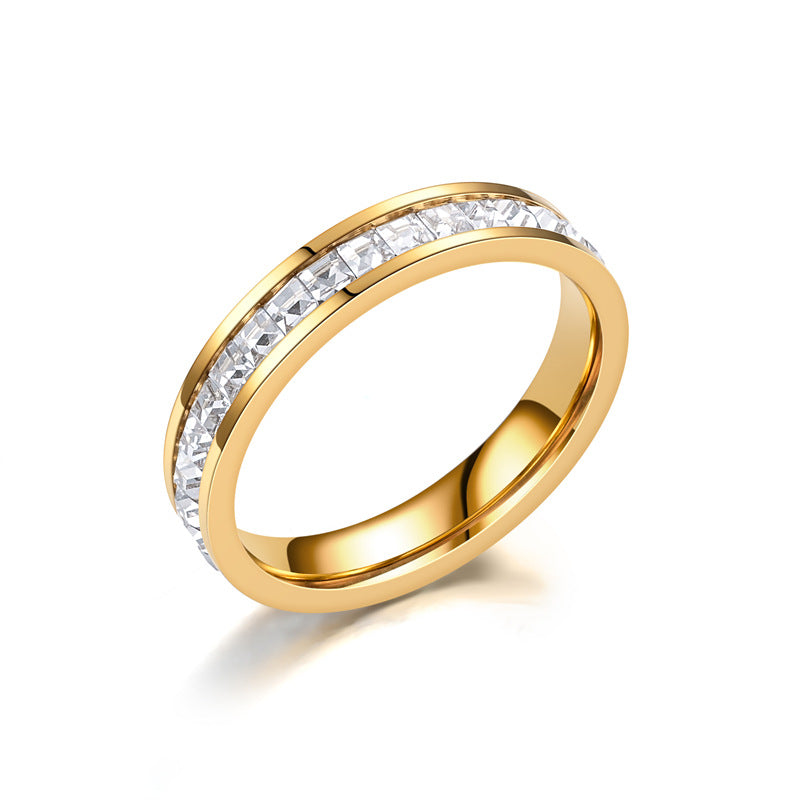 High-End Accessible Luxury Gypsophila Zircon Titanium Steel Ring Women's Ins Trendy 18K Non-Fading Couple Ring Diamond Ring Hand Jewelry
