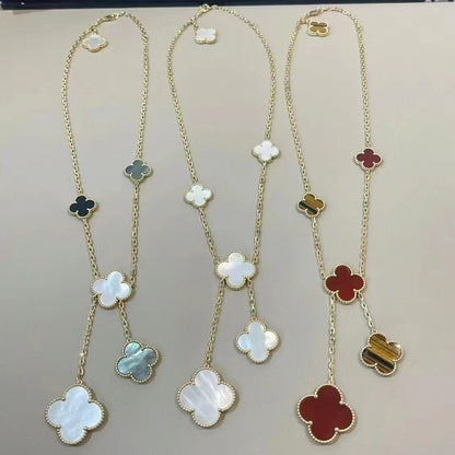 New 2024 High-Quality Four-Leaf Clover Natural White Mother-Of-Pearl Large and Small Flower Tassel Style Accessible Luxury Necklace Fashionable and Non-Fading