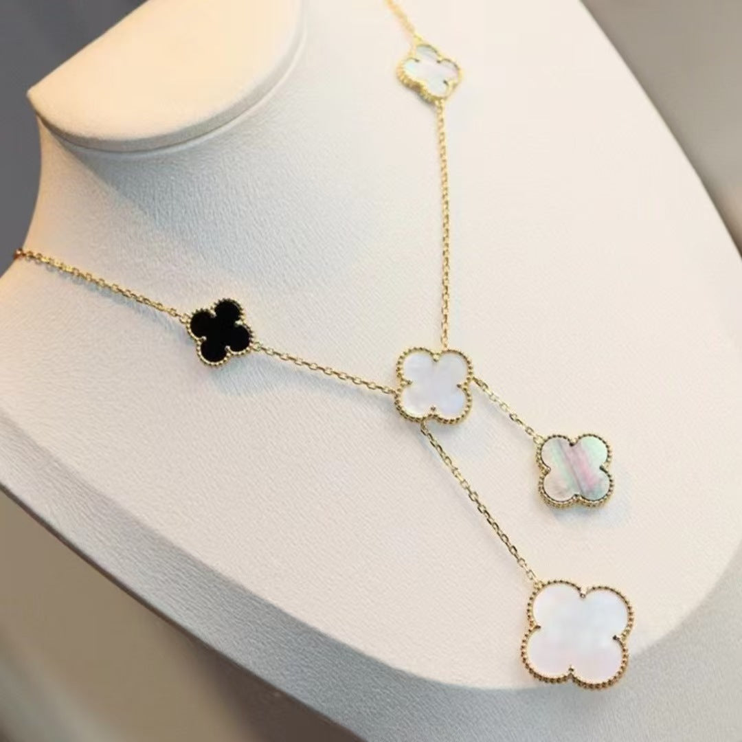 New 2024 High-Quality Four-Leaf Clover Natural White Mother-Of-Pearl Large and Small Flower Tassel Style Accessible Luxury Necklace Fashionable and Non-Fading