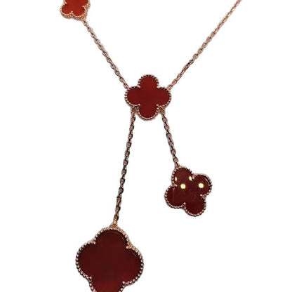 New 2024 High-Quality Four-Leaf Clover Natural White Mother-Of-Pearl Large and Small Flower Tassel Style Accessible Luxury Necklace Fashionable and Non-Fading
