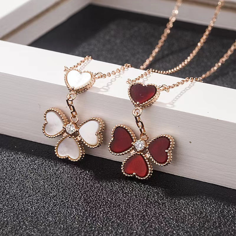 High Version V Gold Four-leaf Clover Necklace V Classic White Fritillaria Earrings Electroplated Thick Gold All-match Simple Fashion Beautiful OL
