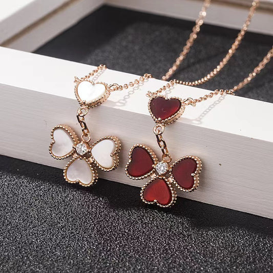 High Version V Gold Four-leaf Clover Necklace V Classic White Fritillaria Earrings Electroplated Thick Gold All-match Simple Fashion Beautiful OL